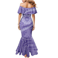 Tahitian Tiare Flower Family Matching Mermaid Dress and Hawaiian Shirt Violet Polynesian Pattern