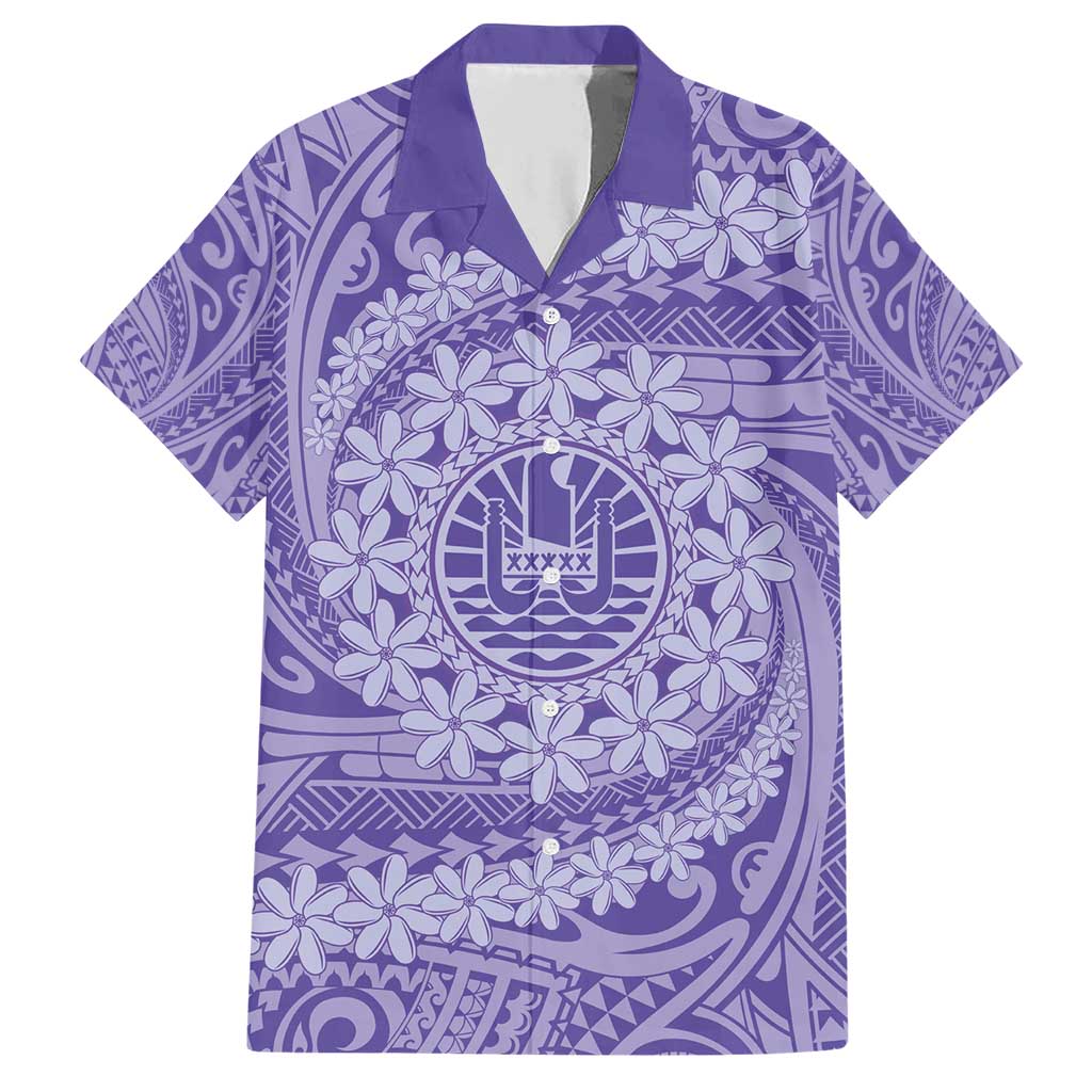 Tahitian Tiare Flower Family Matching Short Sleeve Bodycon Dress and Hawaiian Shirt Violet Polynesian Pattern