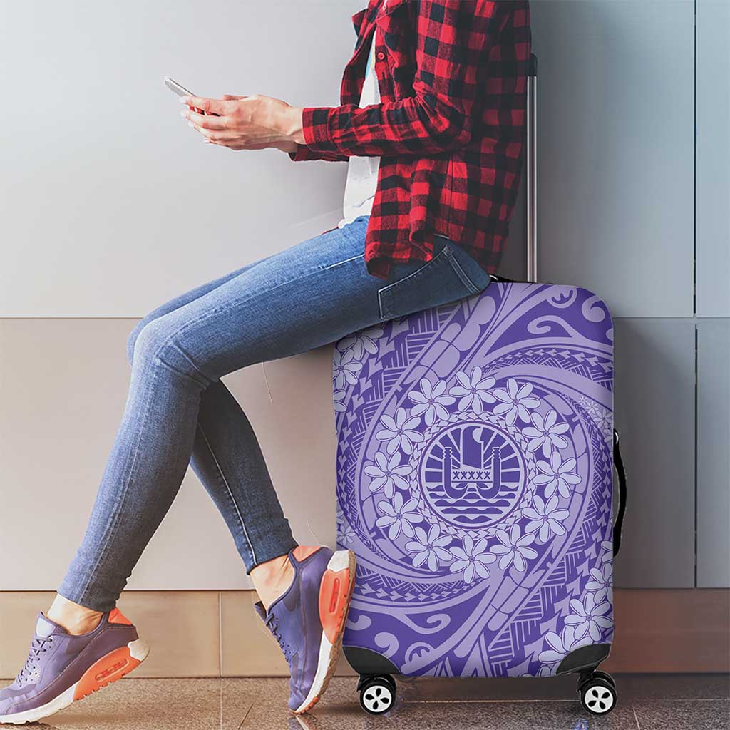 Tahitian Tiare Flower Luggage Cover Violet Polynesian Pattern
