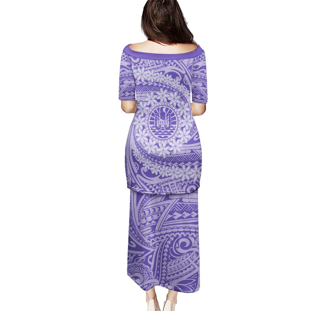 Tahitian Tiare Flower Puletasi Violet Polynesian Pattern