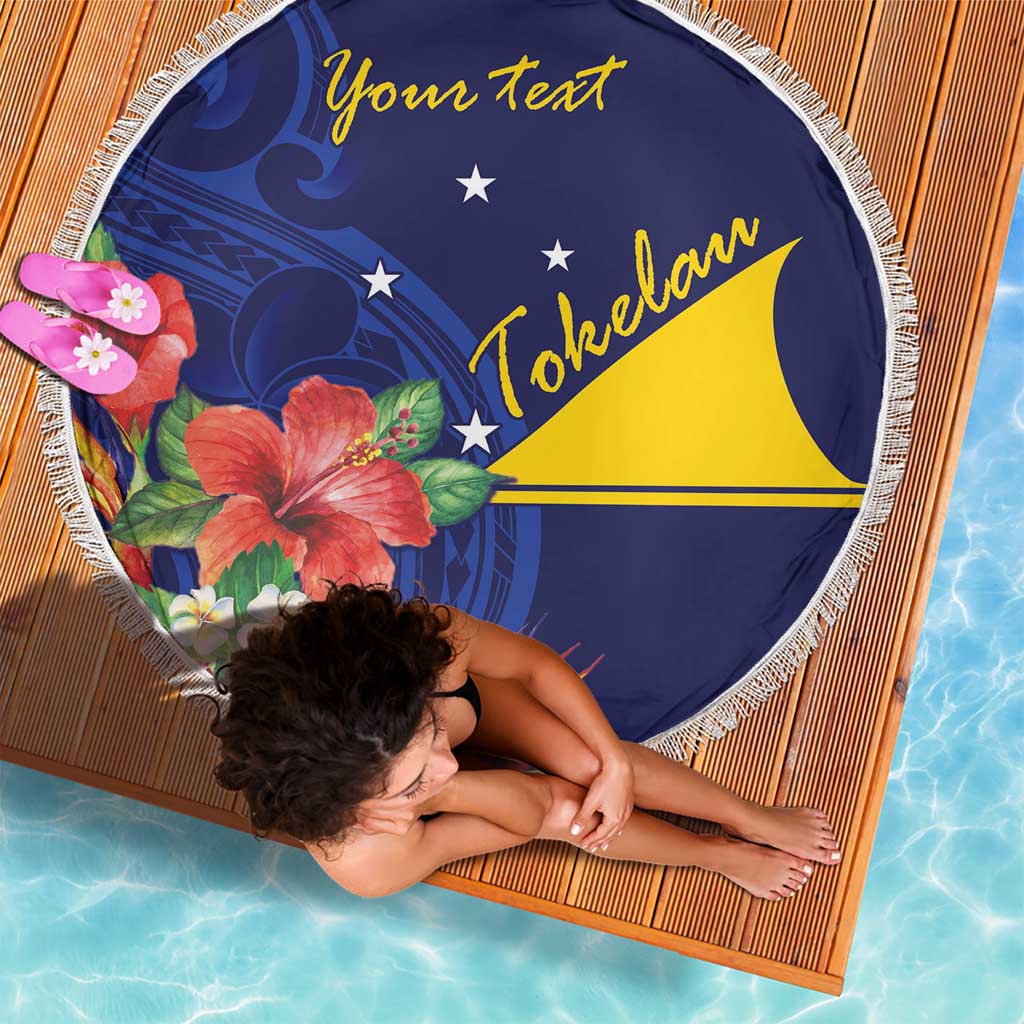 Personalised Tokelau Tropical Hibiscus Beach Blanket With Polynesian Plumeria Tattoo LT9 - Polynesian Pride