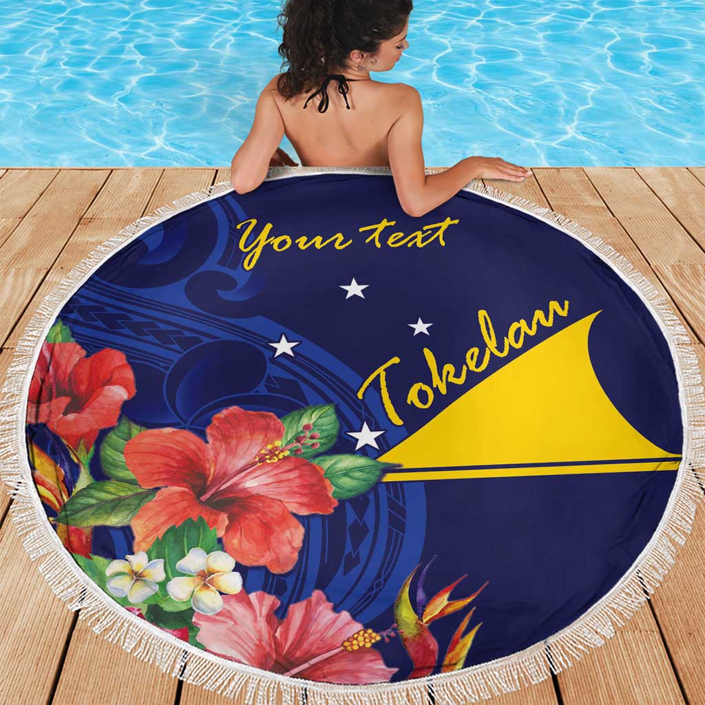 Personalised Tokelau Tropical Hibiscus Beach Blanket With Polynesian Plumeria Tattoo LT9 - Polynesian Pride