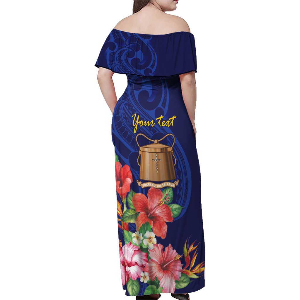 Personalised Tokelau Tropical Hibiscus Family Matching Off Shoulder Maxi Dress and Hawaiian Shirt With Polynesian Plumeria Tattoo