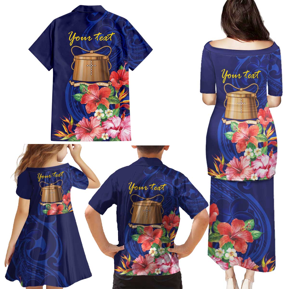 Personalised Tokelau Tropical Hibiscus Family Matching Puletasi and Hawaiian Shirt With Polynesian Plumeria Tattoo LT9 - Polynesian Pride