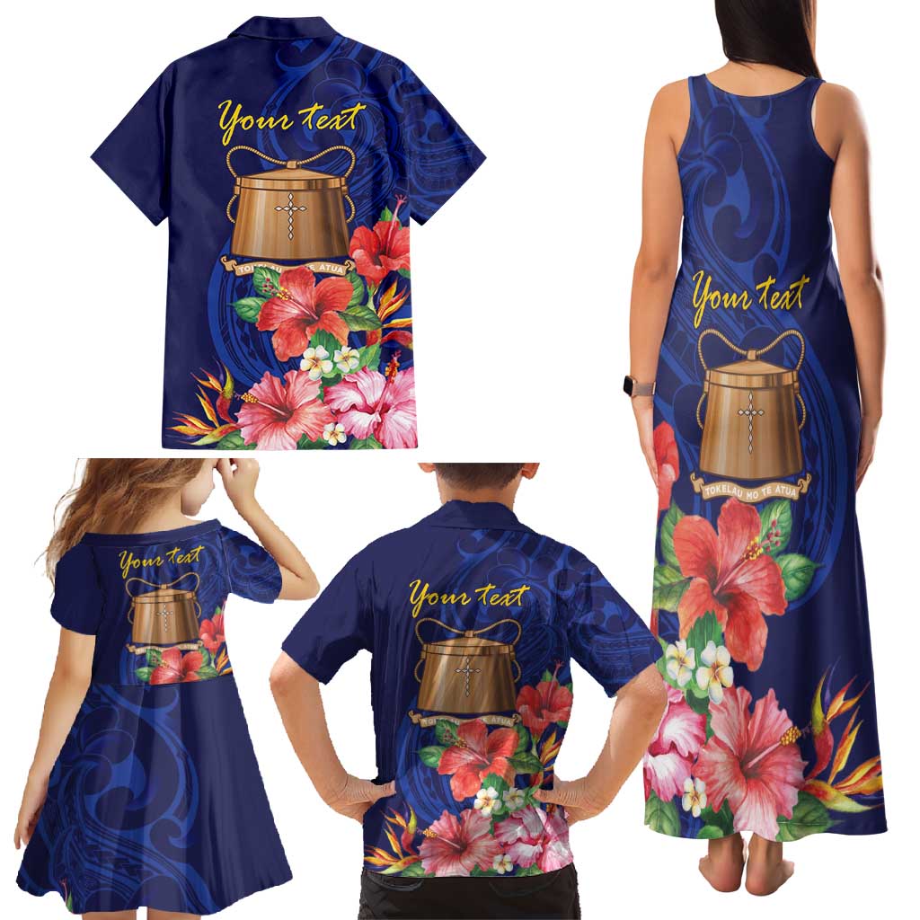 Personalised Tokelau Tropical Hibiscus Family Matching Tank Maxi Dress and Hawaiian Shirt With Polynesian Plumeria Tattoo LT9 - Polynesian Pride