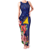 Personalised Tokelau Tropical Hibiscus Family Matching Tank Maxi Dress and Hawaiian Shirt With Polynesian Plumeria Tattoo LT9 Mom's Dress Blue - Polynesian Pride