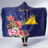 Personalised Tokelau Tropical Hibiscus Hooded Blanket With Polynesian Plumeria Tattoo LT9 One Size Blue - Polynesian Pride