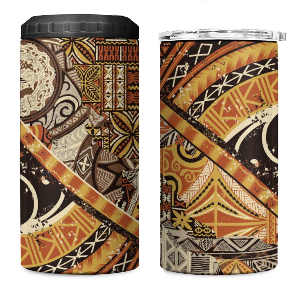 Hawaiian Style Tapa 4 in 1 Can Cooler Tumbler Vintage Seamless Pattern LT9 One Size: 16 oz Red - Polynesian Pride