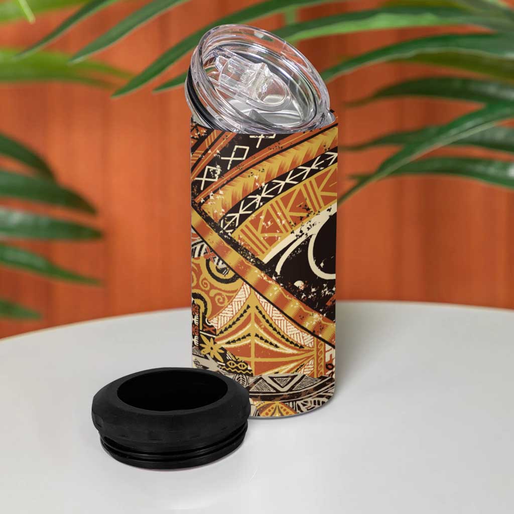 Hawaiian Style Tapa 4 in 1 Can Cooler Tumbler Vintage Seamless Pattern LT9 - Polynesian Pride