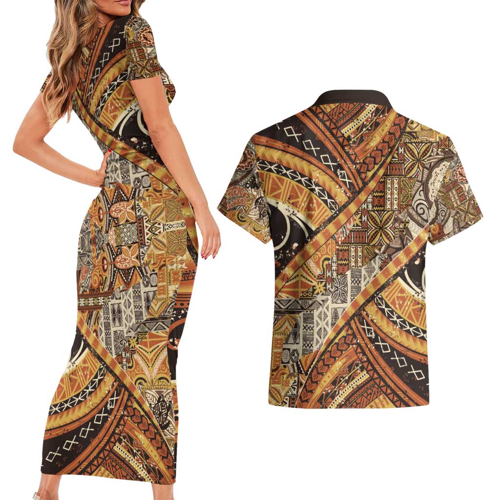 Hawaiian Style Tapa Couples Matching Short Sleeve Bodycon Dress and Hawaiian Shirt Vintage Seamless Pattern - Polynesian Pride