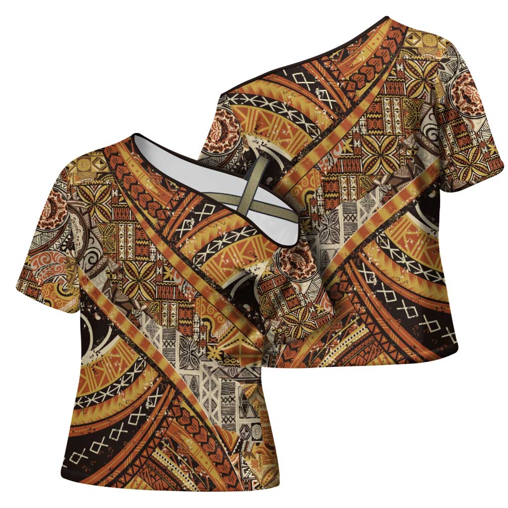 Hawaiian Style Tapa Cross Shoulder Shirt Vintage Seamless Pattern - Polynesian Pride