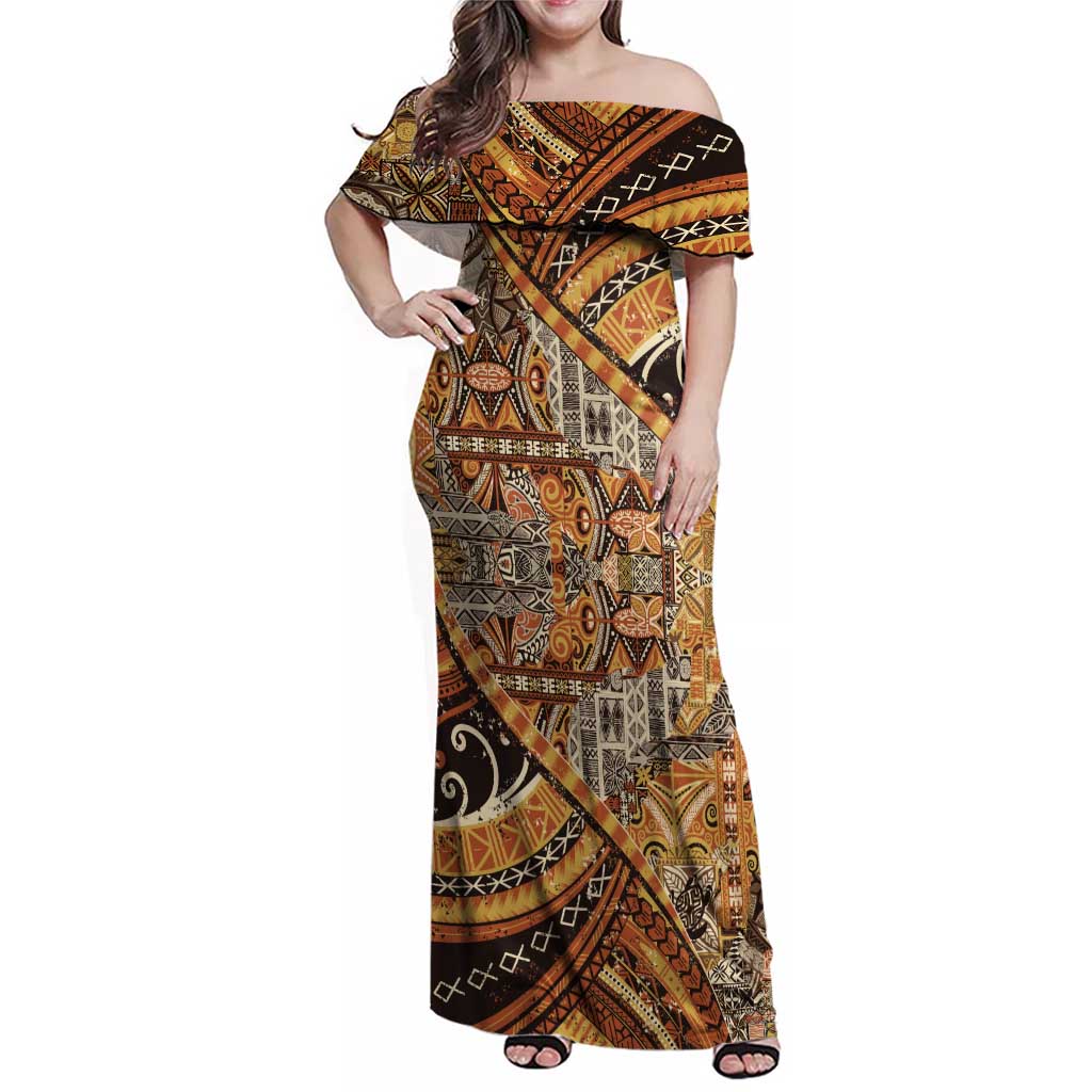 Hawaiian Style Tapa Family Matching Off Shoulder Maxi Dress and Hawaiian Shirt Vintage Seamless Pattern - Polynesian Pride