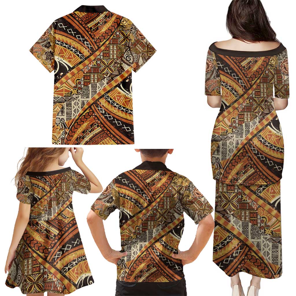 Hawaiian Style Tapa Family Matching Puletasi and Hawaiian Shirt Vintage Seamless Pattern - Polynesian Pride
