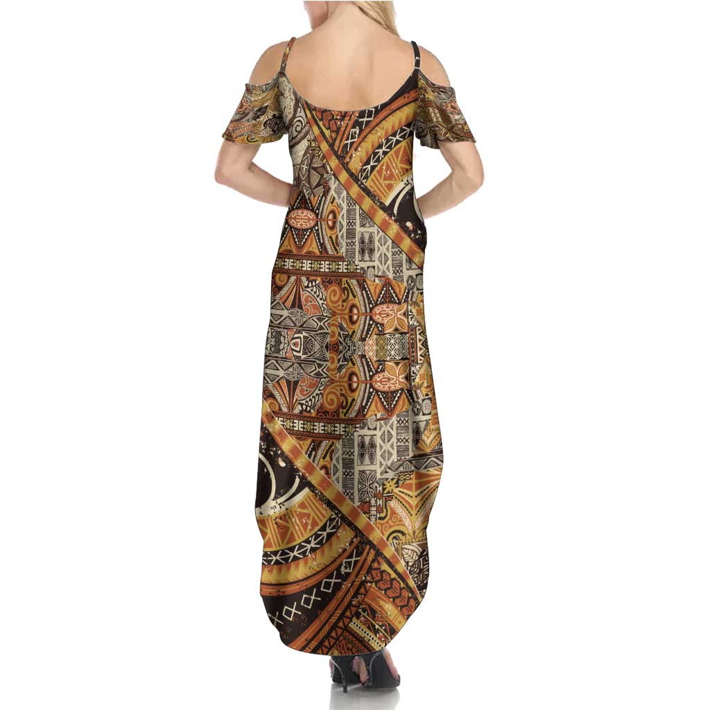 Hawaiian Style Tapa Family Matching Summer Maxi Dress and Hawaiian Shirt Vintage Seamless Pattern - Polynesian Pride