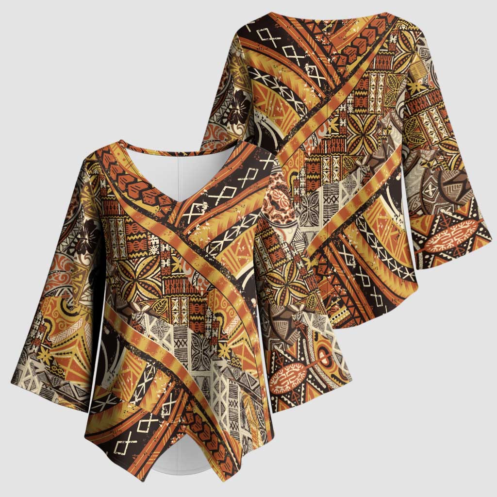 Hawaiian Style Tapa Kimono Sleeve Blouse Vintage Seamless Pattern - Polynesian Pride