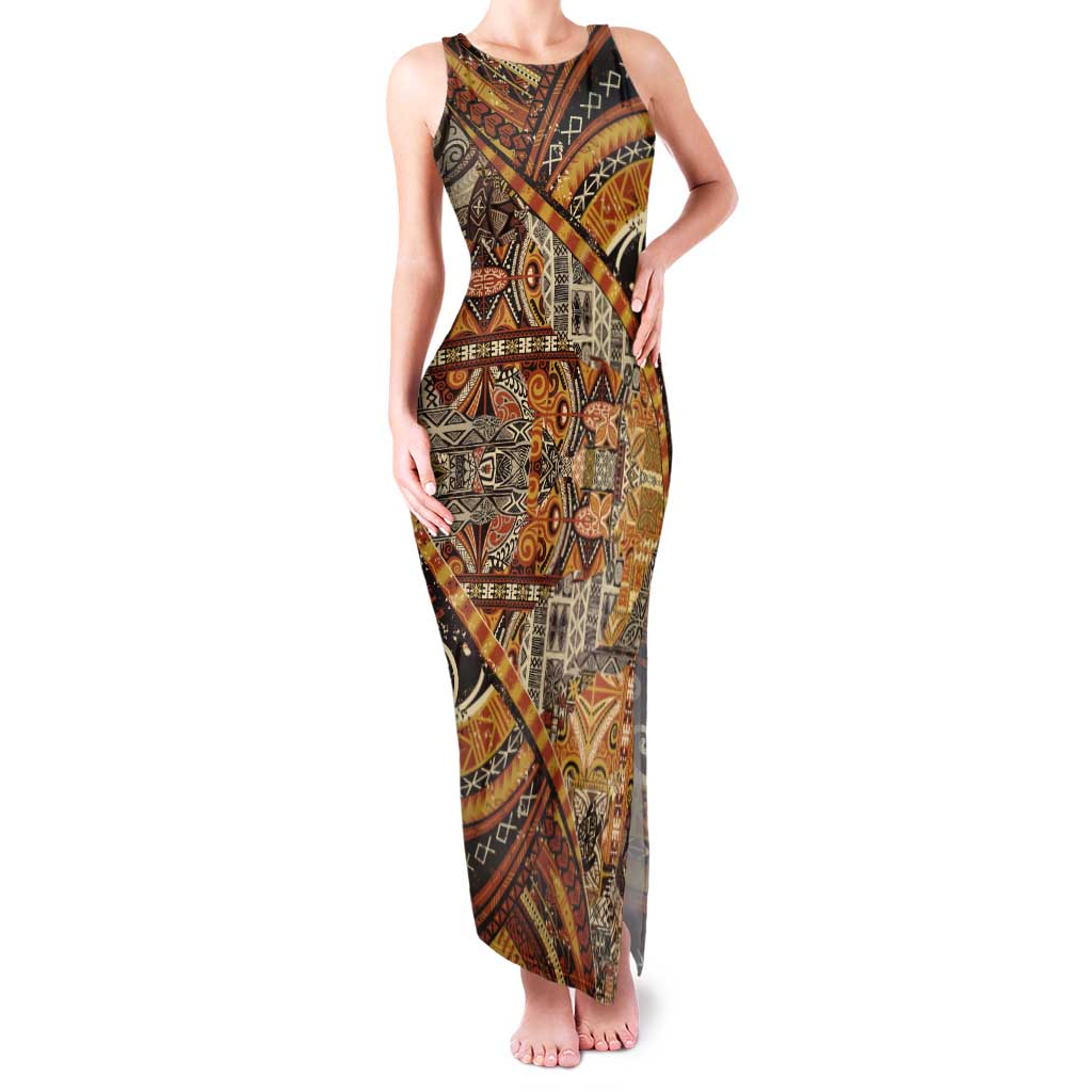 Hawaiian Style Tapa Tank Maxi Dress Vintage Seamless Pattern LT9 Women Red - Polynesian Pride