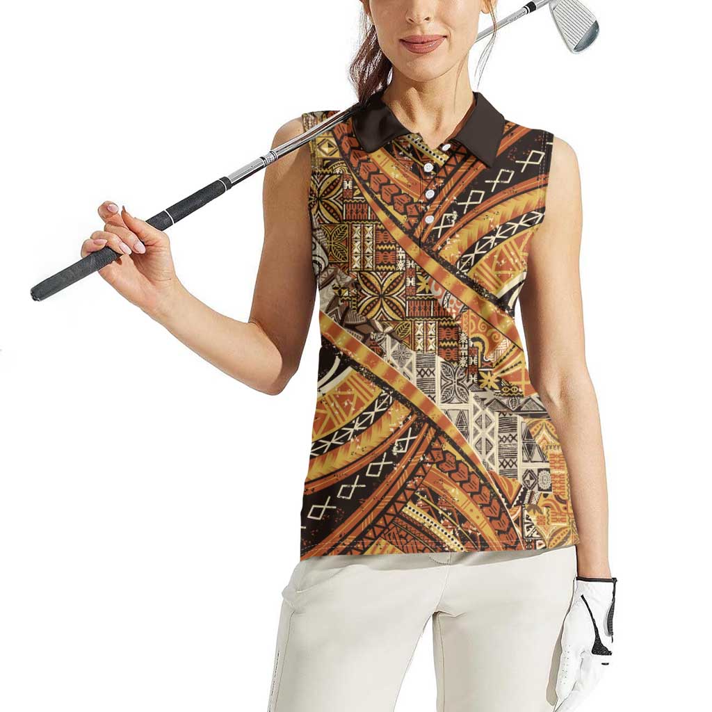 Hawaiian Style Tapa Women Sleeveless Polo Shirt Vintage Seamless Pattern - Polynesian Pride