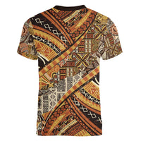 Hawaiian Style Tapa Women V-Neck T-Shirt Vintage Seamless Pattern - Polynesian Pride