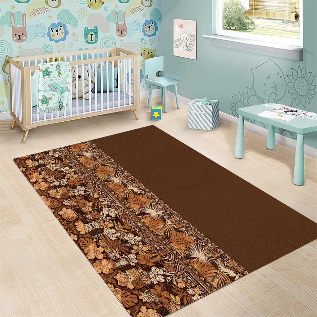 Hawaiian Tribal Elements Hibiscus Area Rug Gold Pattern - Polynesian Pride