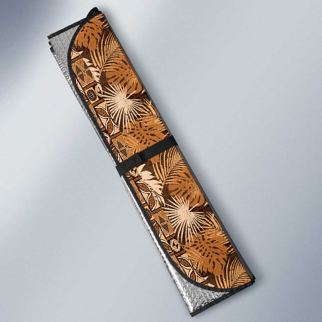 Hawaiian Tribal Elements Hibiscus Auto Sun Shade Gold Pattern - Polynesian Pride
