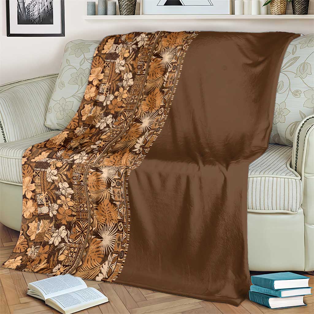 Hawaiian Tribal Elements Hibiscus Blanket Gold Pattern - Polynesian Pride