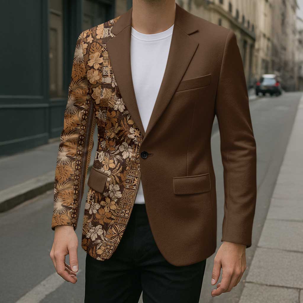 Hawaiian Tribal Elements Hibiscus Blazer Gold Pattern - Polynesian Pride