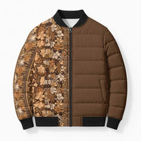 Hawaiian Tribal Elements Hibiscus Bomber Puffer Jacket Gold Pattern - Polynesian Pride