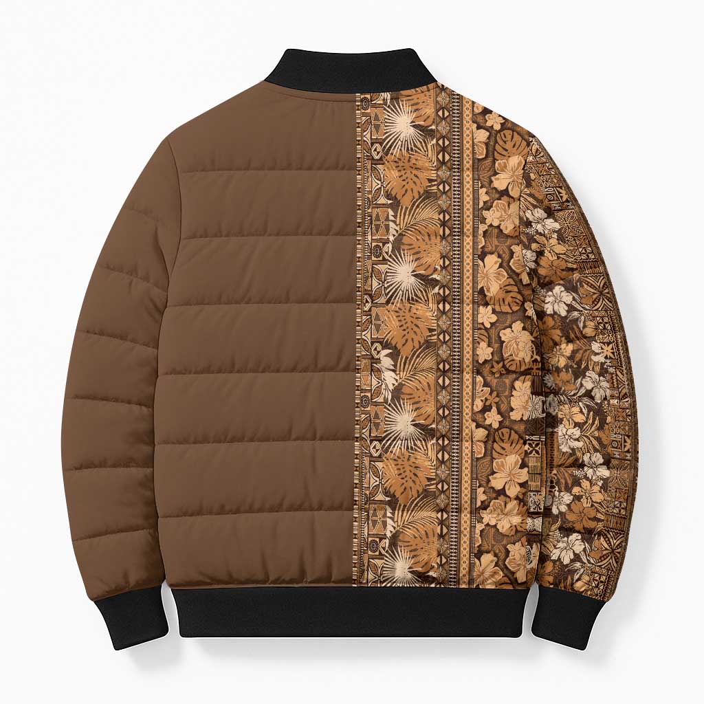 Hawaiian Tribal Elements Hibiscus Bomber Puffer Jacket Gold Pattern - Polynesian Pride