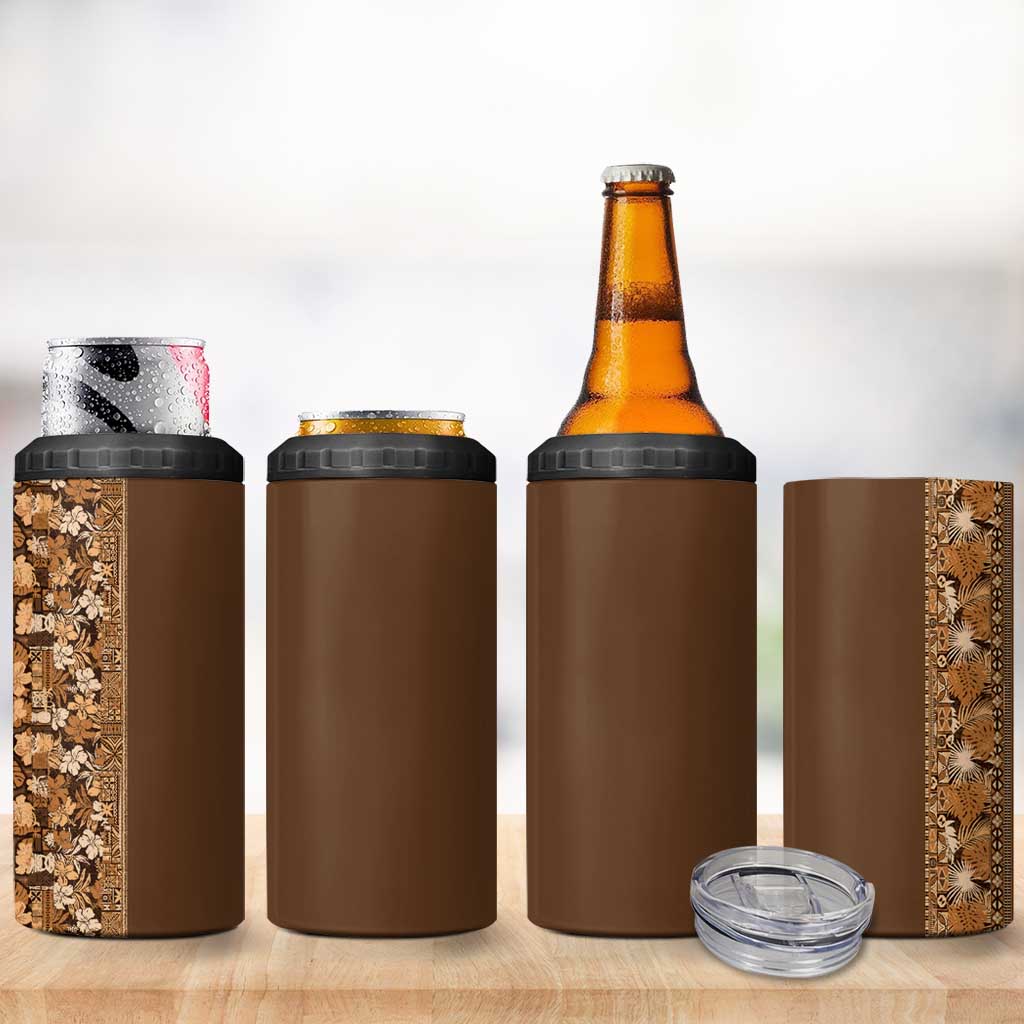 Hawaiian Tribal Elements Hibiscus 4 in 1 Can Cooler Tumbler Gold Pattern - Polynesian Pride