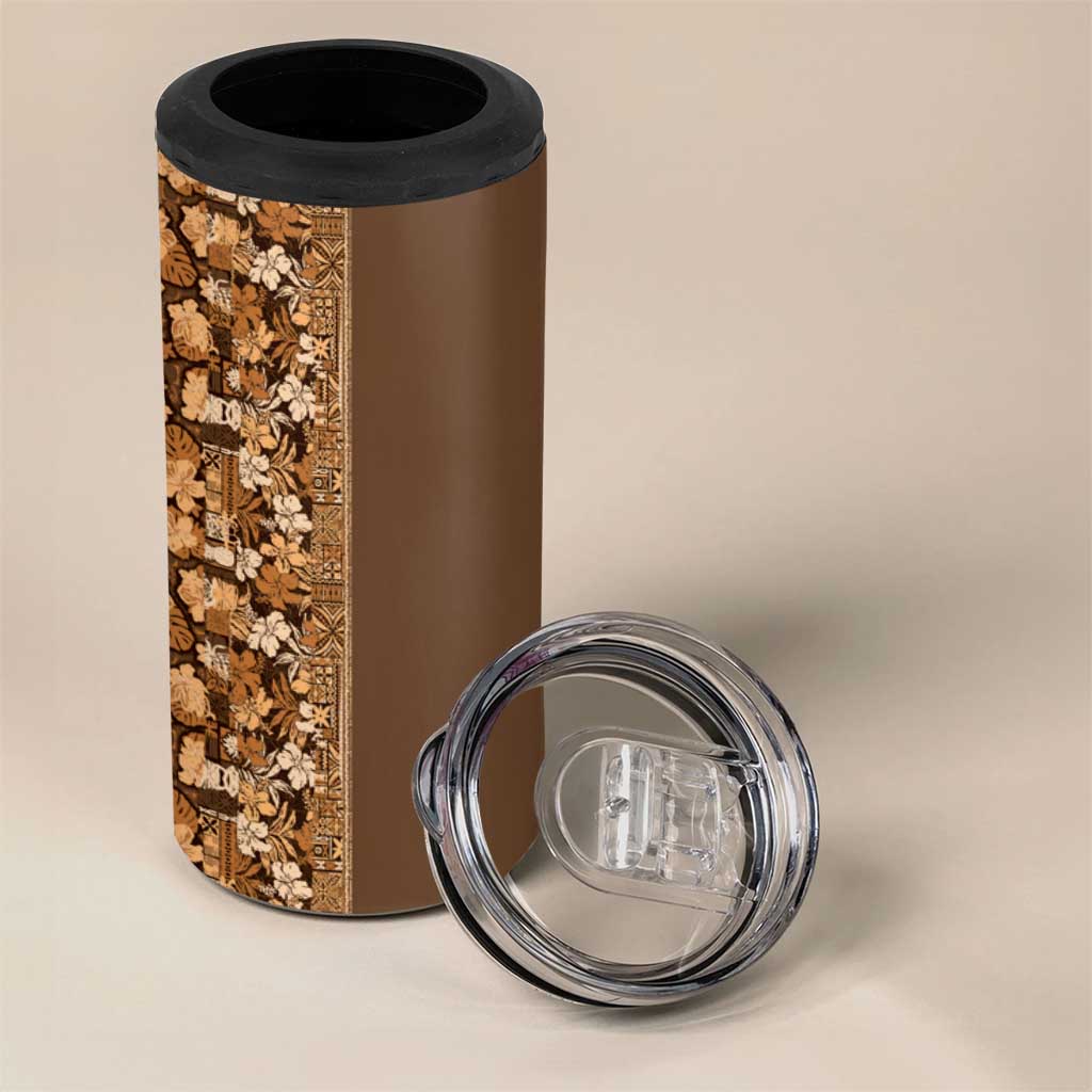 Hawaiian Tribal Elements Hibiscus 4 in 1 Can Cooler Tumbler Gold Pattern - Polynesian Pride