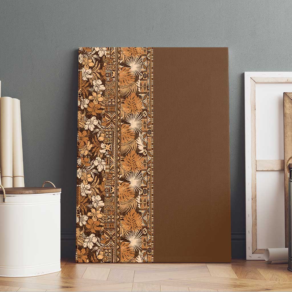 Hawaiian Tribal Elements Hibiscus Canvas Wall Art Gold Pattern - Polynesian Pride