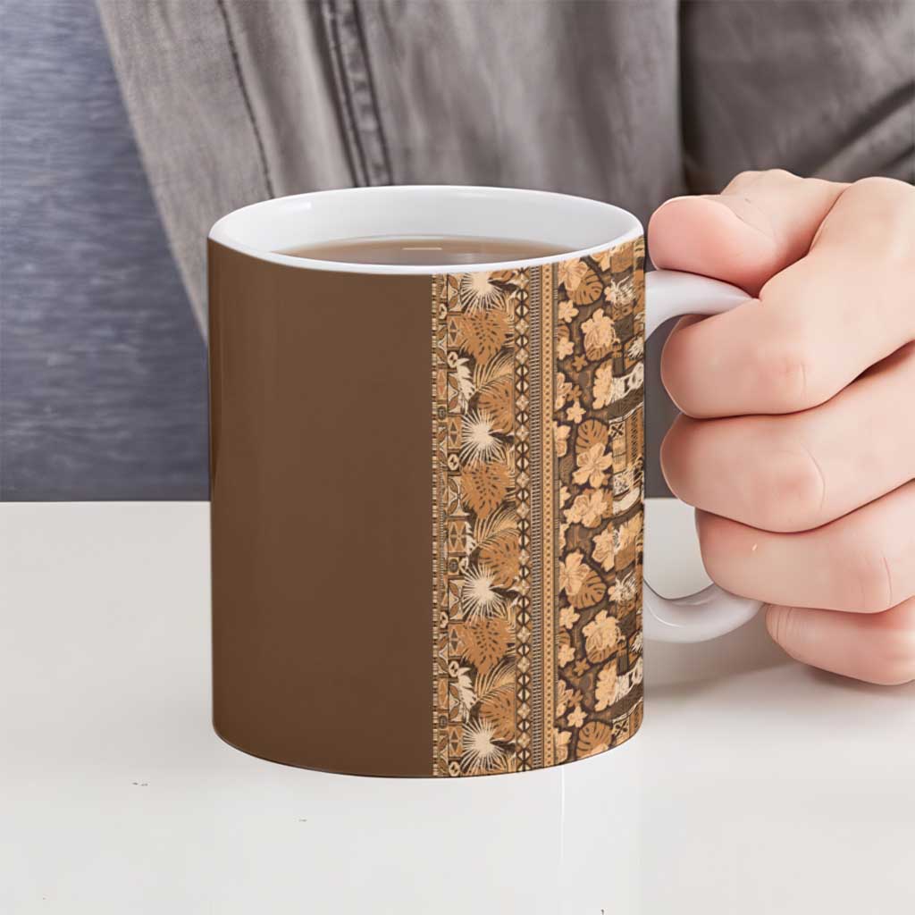 Hawaiian Tribal Elements Hibiscus Ceramic Mug Gold Pattern - Polynesian Pride