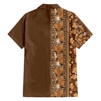 Hawaiian Tribal Elements Hibiscus Family Matching Long Sleeve Bodycon Dress and Hawaiian Shirt Gold Pattern - Polynesian Pride
