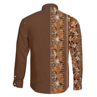 Hawaiian Tribal Elements Hibiscus Family Matching Long Sleeve Bodycon Dress and Hawaiian Shirt Gold Pattern - Polynesian Pride