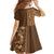 Hawaiian Tribal Elements Hibiscus Family Matching Off The Shoulder Long Sleeve Dress and Hawaiian Shirt Gold Pattern - Polynesian Pride