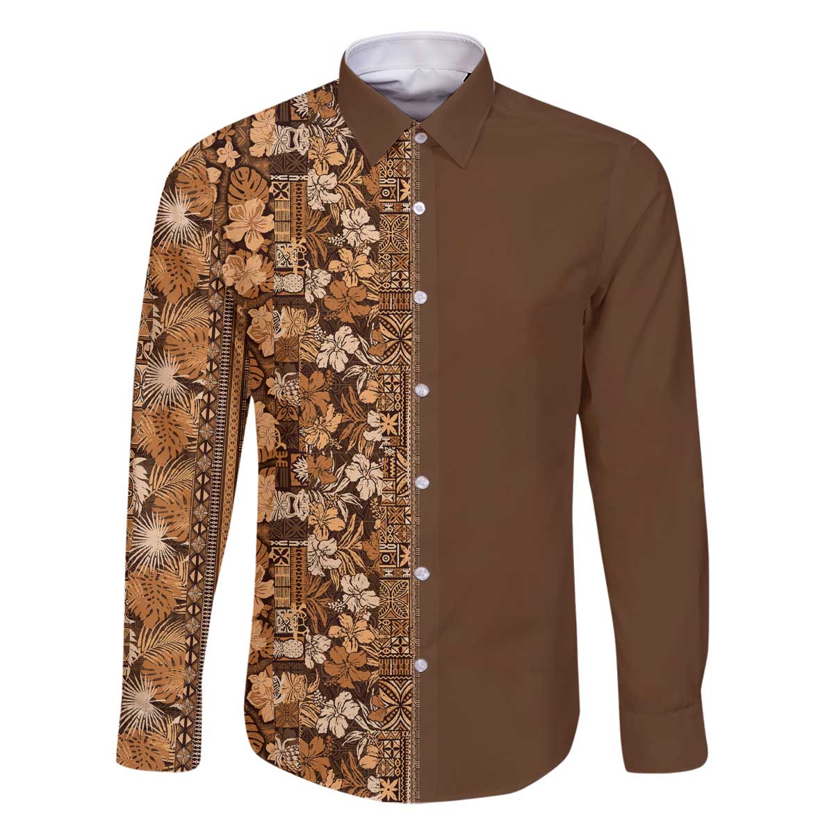 Hawaiian Tribal Elements Hibiscus Family Matching Off The Shoulder Long Sleeve Dress and Hawaiian Shirt Gold Pattern - Polynesian Pride