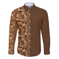 Hawaiian Tribal Elements Hibiscus Family Matching Off The Shoulder Long Sleeve Dress and Hawaiian Shirt Gold Pattern - Polynesian Pride