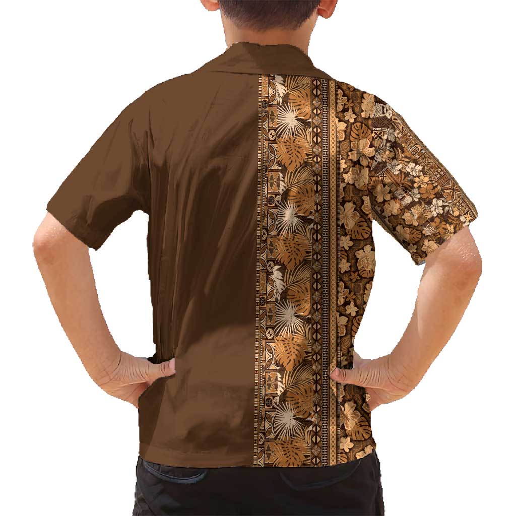 Hawaiian Tribal Elements Hibiscus Family Matching Off Shoulder Maxi Dress and Hawaiian Shirt Gold Pattern - Polynesian Pride