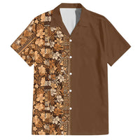 Hawaiian Tribal Elements Hibiscus Family Matching Off Shoulder Maxi Dress and Hawaiian Shirt Gold Pattern - Polynesian Pride