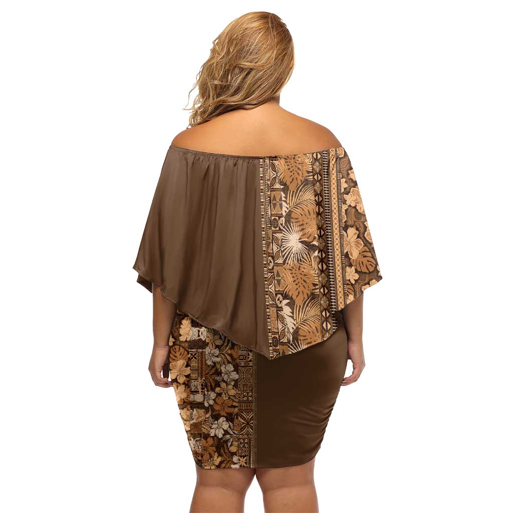 Hawaiian Tribal Elements Hibiscus Family Matching Off Shoulder Short Dress and Hawaiian Shirt Gold Pattern - Polynesian Pride