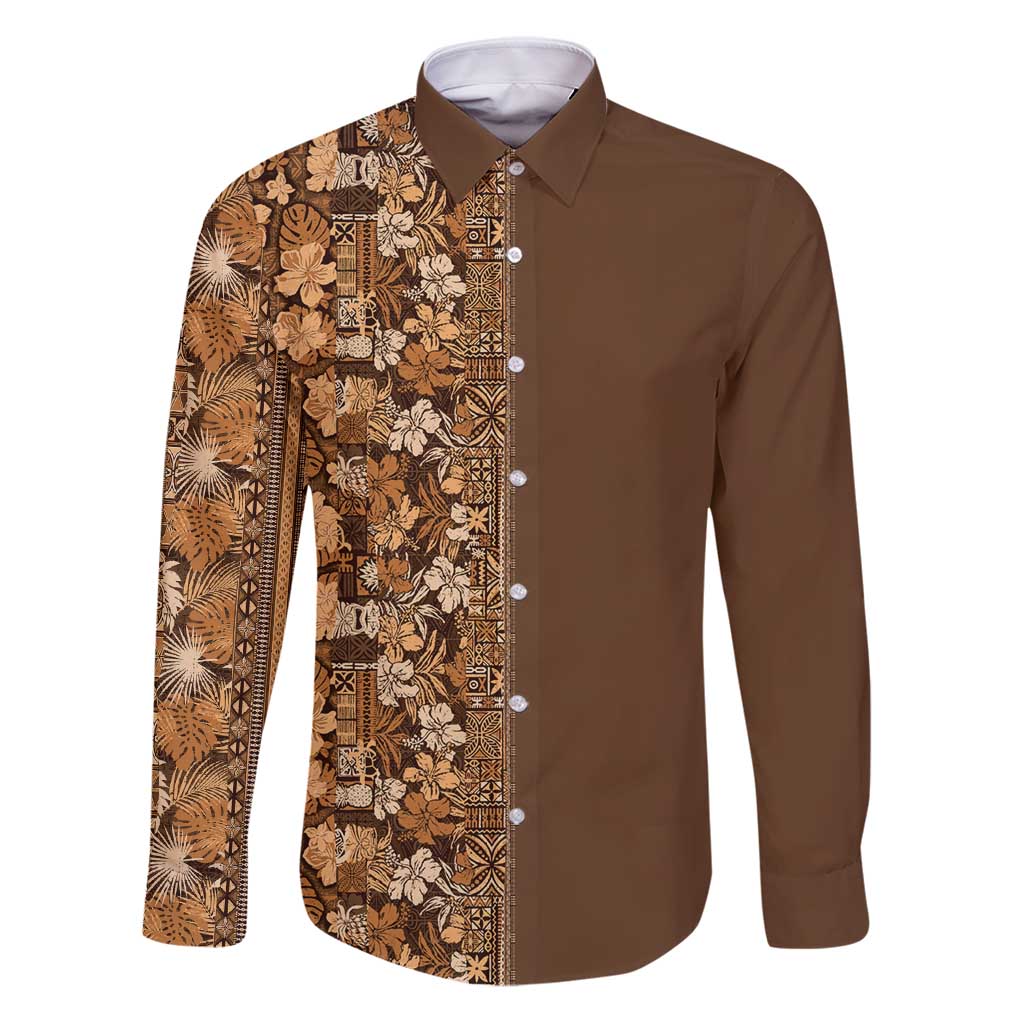 Hawaiian Tribal Elements Hibiscus Family Matching Puletasi and Hawaiian Shirt Gold Pattern - Polynesian Pride