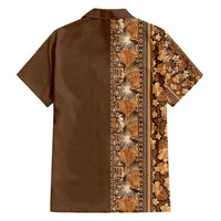Hawaiian Tribal Elements Hibiscus Family Matching Short Sleeve Bodycon Dress and Hawaiian Shirt Gold Pattern - Polynesian Pride
