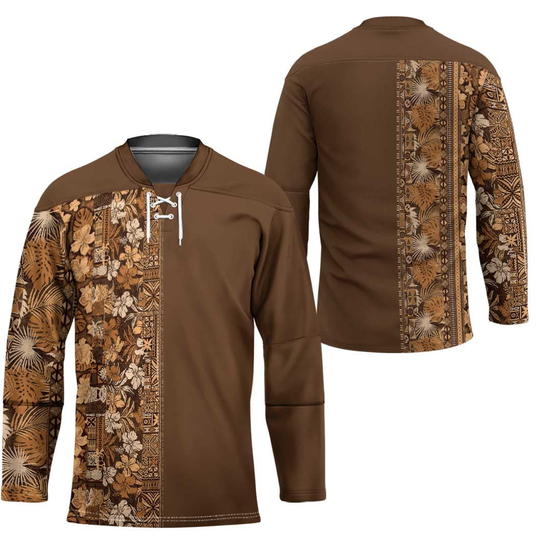 Hawaiian Tribal Elements Hibiscus Hockey Jersey Gold Pattern - Polynesian Pride