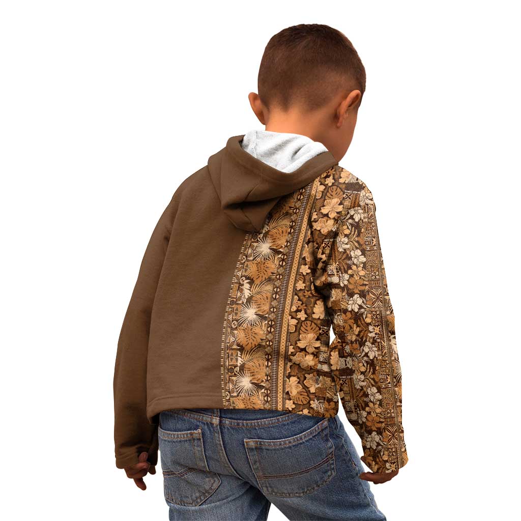 Hawaiian Tribal Elements Hibiscus Kid Hoodie Gold Pattern - Polynesian Pride