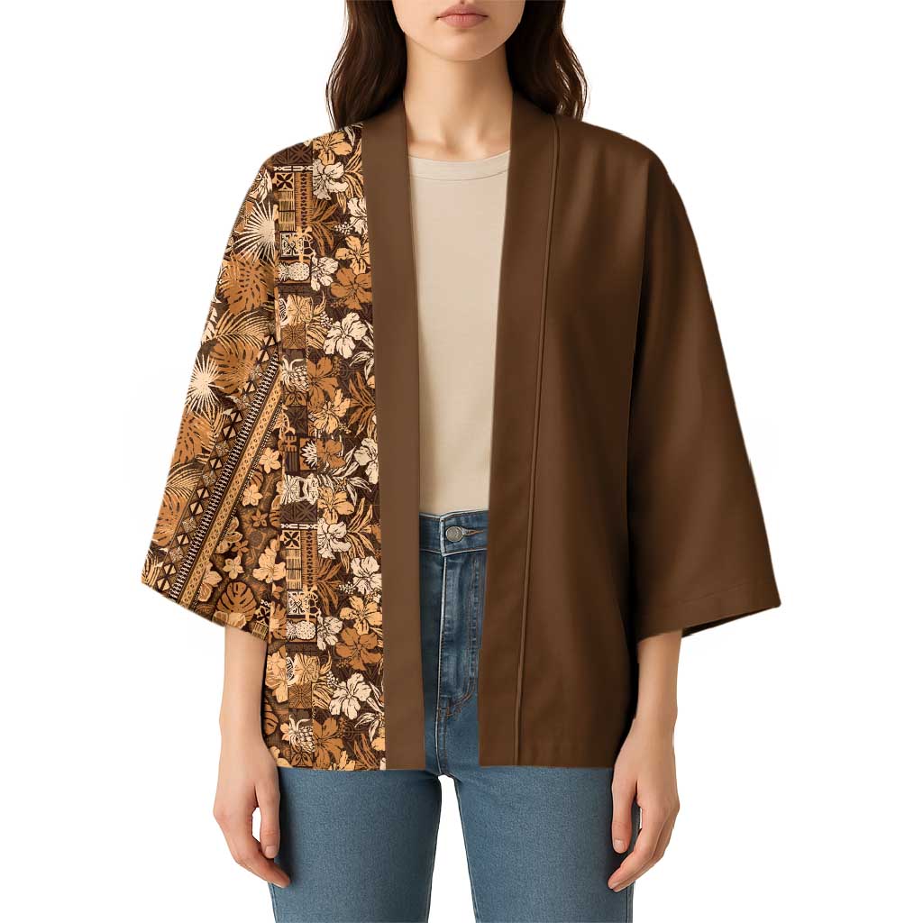 Hawaiian Tribal Elements Hibiscus Kimono Gold Pattern LT9 - Polynesian Pride
