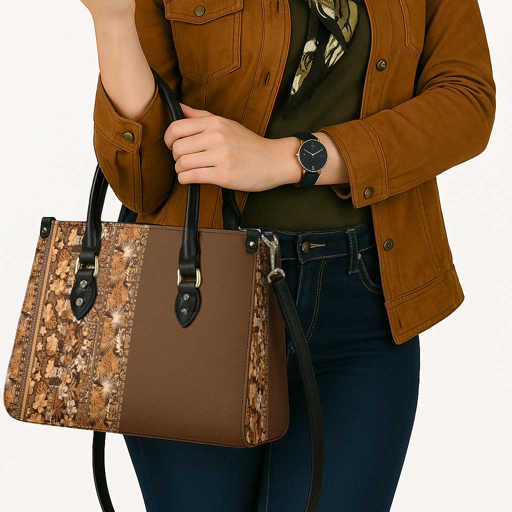 Hawaiian Tribal Elements Hibiscus Leather Bag Gold Pattern - Polynesian Pride