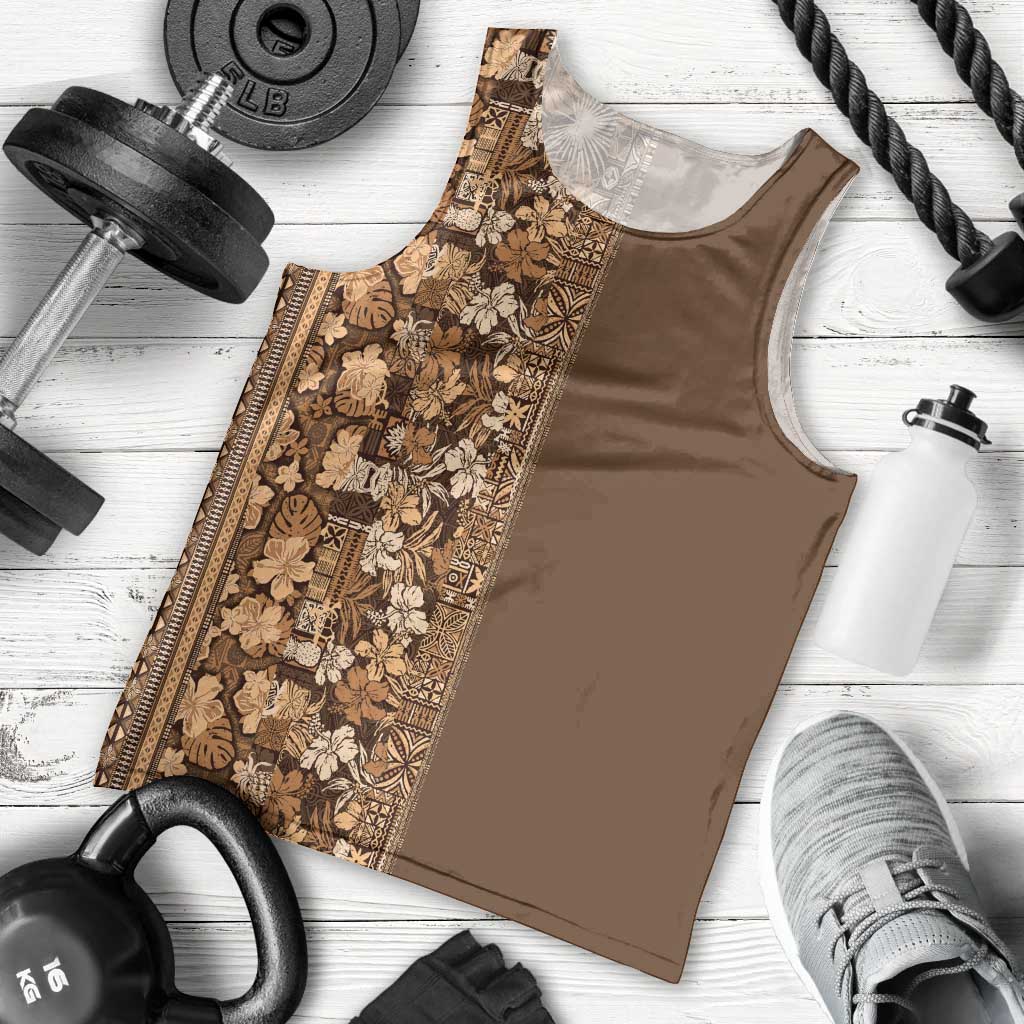 Hawaiian Tribal Elements Hibiscus Men Tank Top Gold Pattern - Polynesian Pride