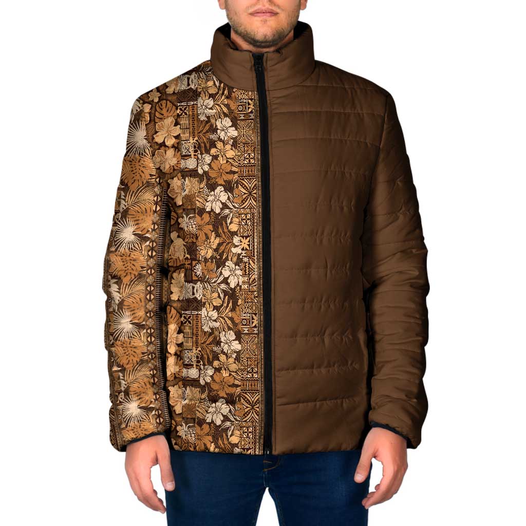 Hawaiian Tribal Elements Hibiscus Padded Jacket Gold Pattern - Polynesian Pride