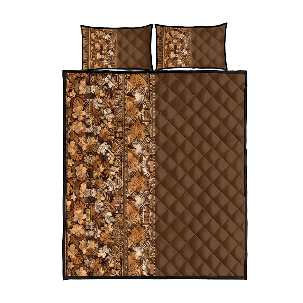 Hawaiian Tribal Elements Hibiscus Quilt Bed Set Gold Pattern - Polynesian Pride