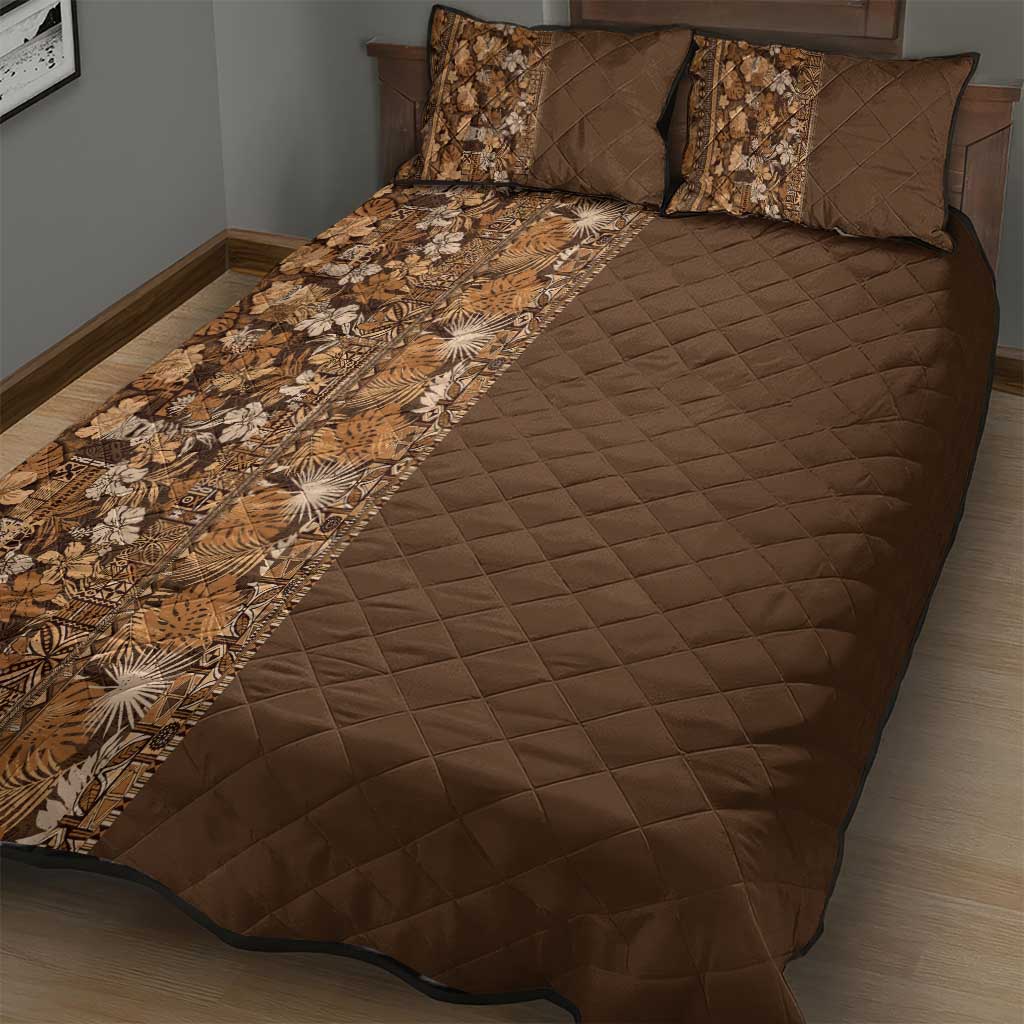 Hawaiian Tribal Elements Hibiscus Quilt Bed Set Gold Pattern - Polynesian Pride